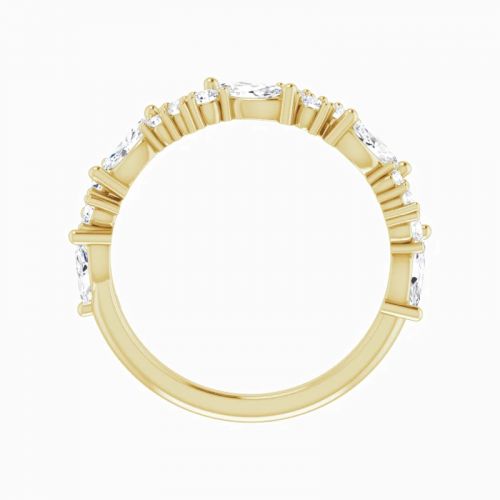 Marquise and Round  Diamond Band Ring, 14k Gold